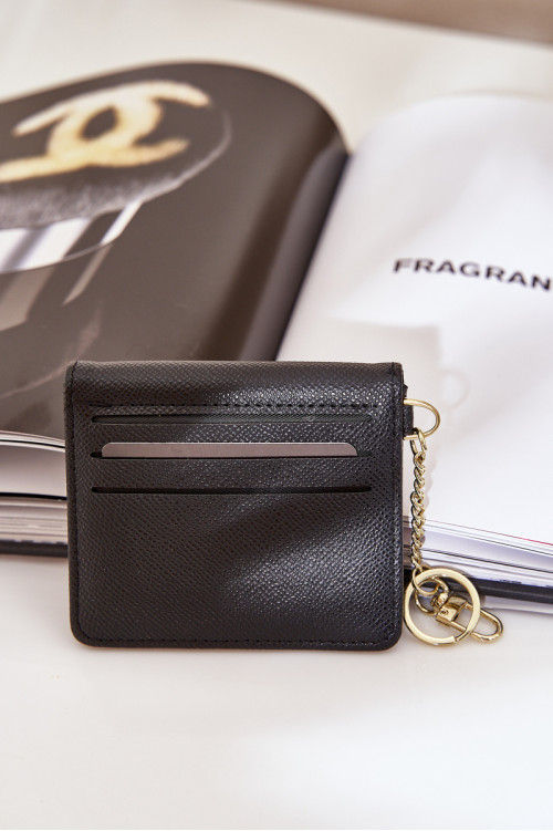 Kortelės dėklas su auksiniu raktų pakabuku Eco Leather Juoda Iritinme
