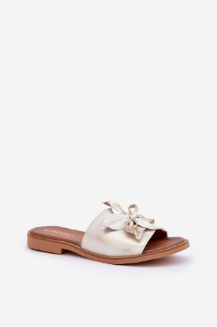 Šlepetės su puošmena Natūrali oda Zazoo 3667 Gold distressed 2