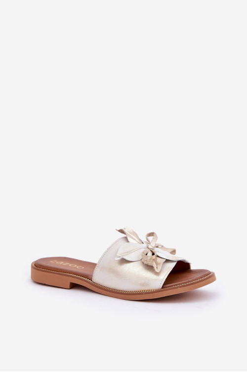 Šlepetės su puošmena Natūrali oda Zazoo 3667 Gold distressed