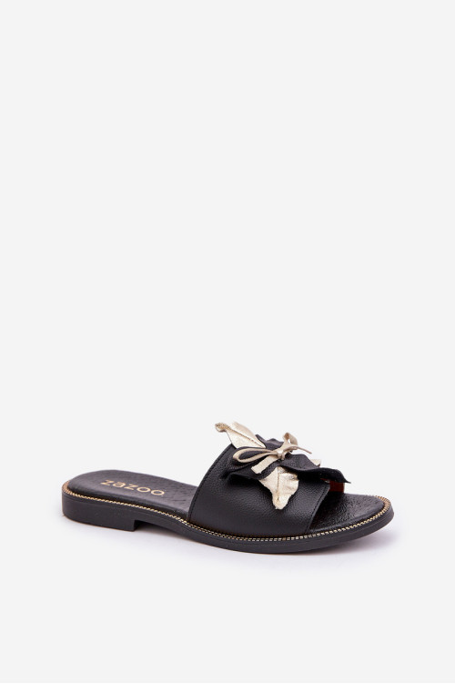 Šlepetės su puošmena Natūrali oda Zazoo 3574/ Z Black