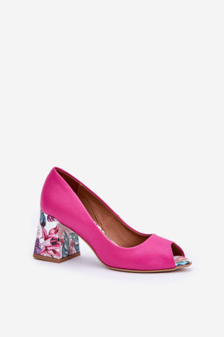 Odiniai pompos su dekoratyviniu kulnu Lewski batai 2608/ K Fuchsia 2