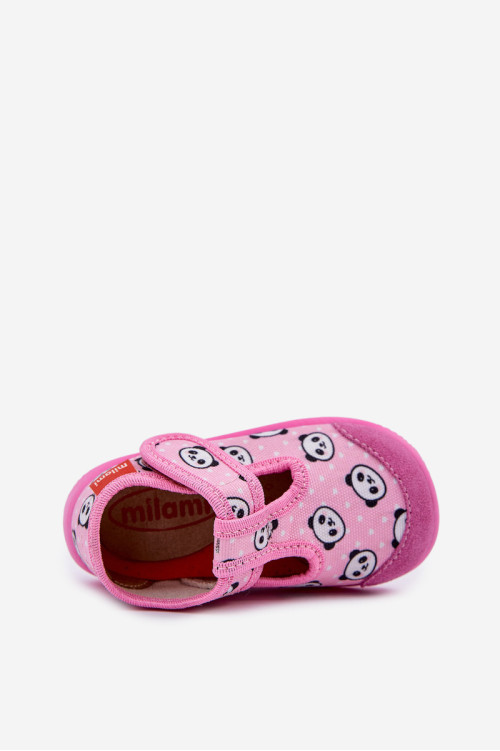 Milami vaikiškos šlepetės Elastinės Velcro Panda Pink Ambette