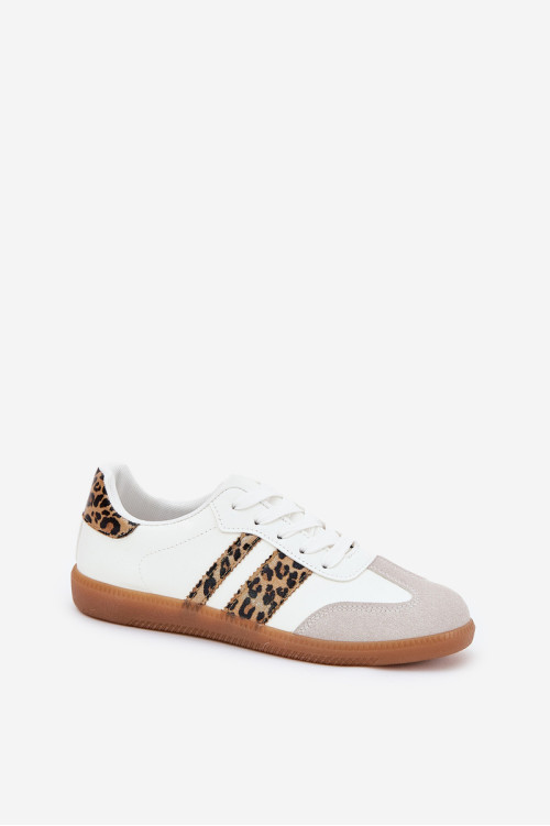 Žemi moteriški sportbačiai, pagaminti iš ekologiškos odos Leopard White Nonalorin