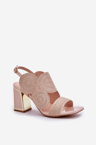 Dekoruoti sandalai su kulnu Beige Delariona 2