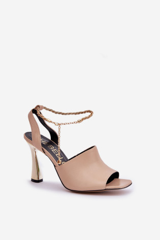 Odiniai aukštakulniai sandalai su dekoratyvine apyranke CheBello 4440 Beige 2
