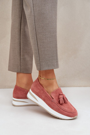 Mokasinai ant subtilaus pleišto Eco Suede Pink Challavia