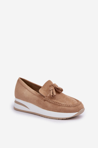 Mokasinai ant subtilaus pleišto Eco Suede Beige Challavia 2