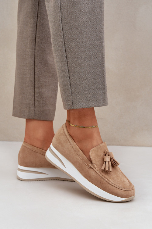 Mokasinai ant subtilaus pleišto Eco Suede Beige Challavia