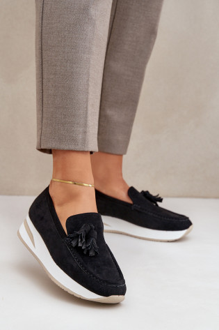 Mokasinai ant subtilaus pleišto Eco Suede Black Challavia