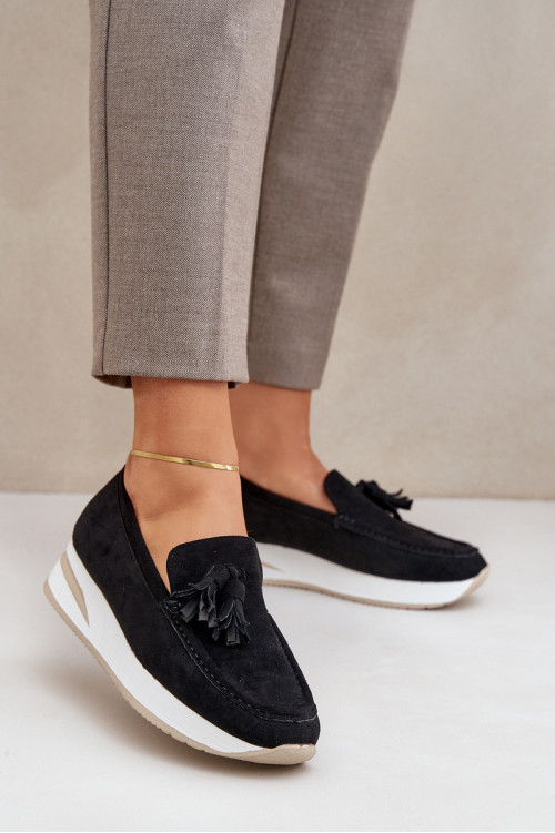 Mokasinai ant subtilaus pleišto Eco Suede Black Challavia