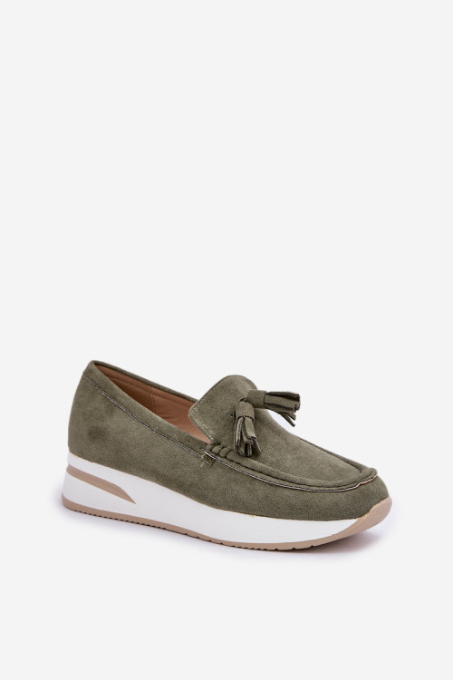 Mokasinai ant subtilaus pleišto Eco Suede Green Challavia