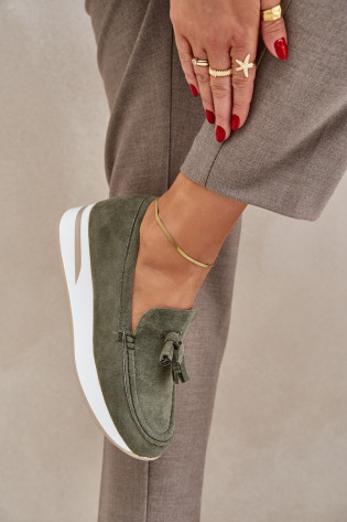 Mokasinai ant subtilaus pleišto Eco Suede Green Challavia