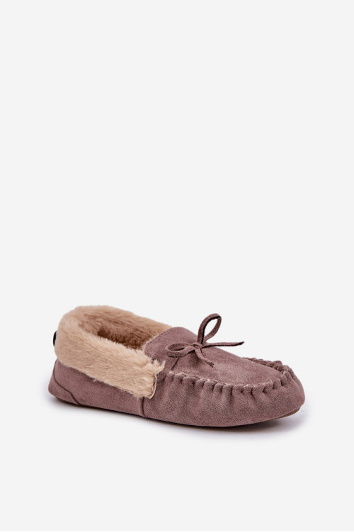Mocasins Šlepetės Moterys Su Kailiu Tamsiai Beige Kleogoria
