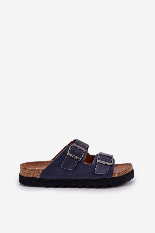 Šviesūs vyriški šlepetės su sagtimis Eco Leather Big Star NN174530 tamsiai mėlyna