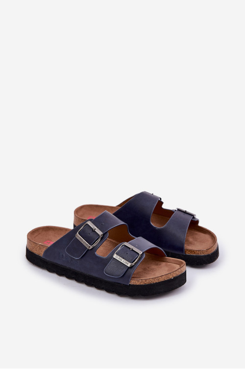 Šviesūs vyriški šlepetės su sagtimis Eco Leather Big Star NN174530 tamsiai mėlyna