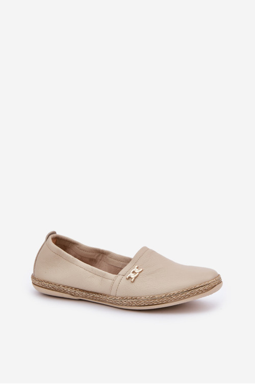 Elegantiškos odinės moteriškos espadrilės Zazoo 10177 Beige