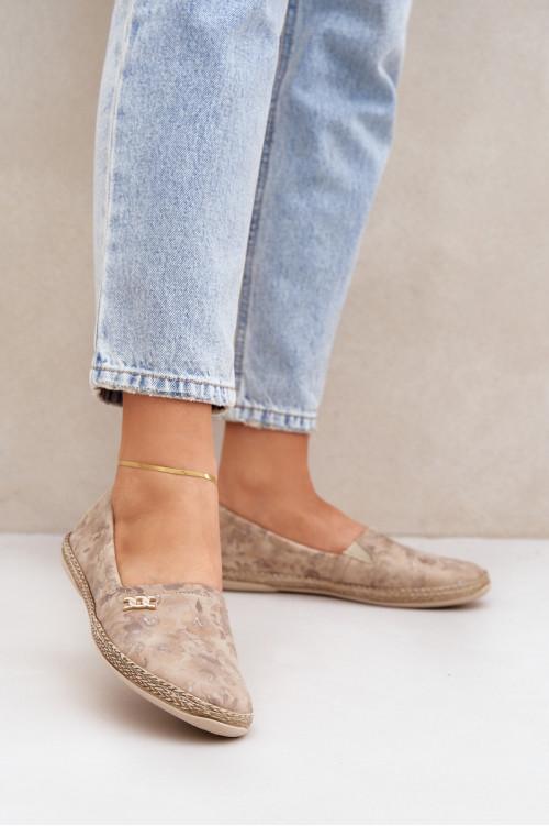 Elegantiškos zomšos espadrilės gėlėmis, moteriškos Zazoo 10177 smėlio spalvos