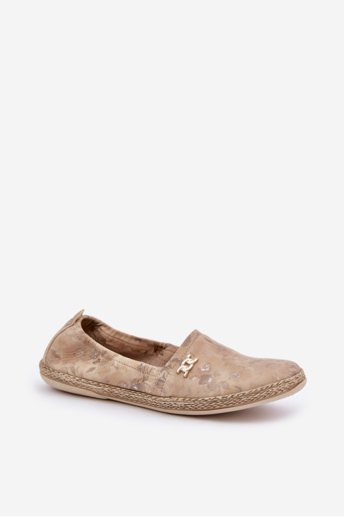 Elegantiškos zomšos espadrilės gėlėmis, moteriškos Zazoo 10177 smėlio spalvos