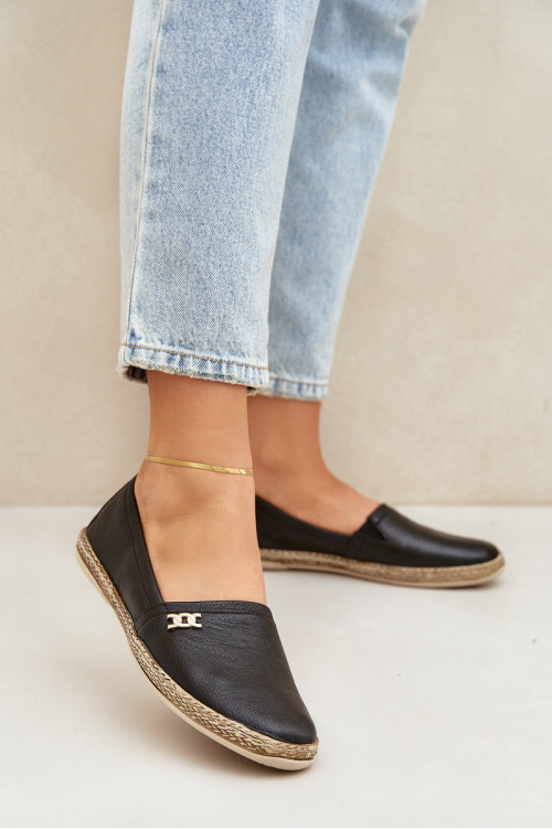 Elegantiškos odinės moteriškos espadrilės Zazoo 10177 juodos