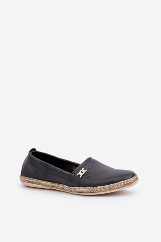 Elegantiškos odinės moteriškos espadrilės Zazoo 10177 juodos 2