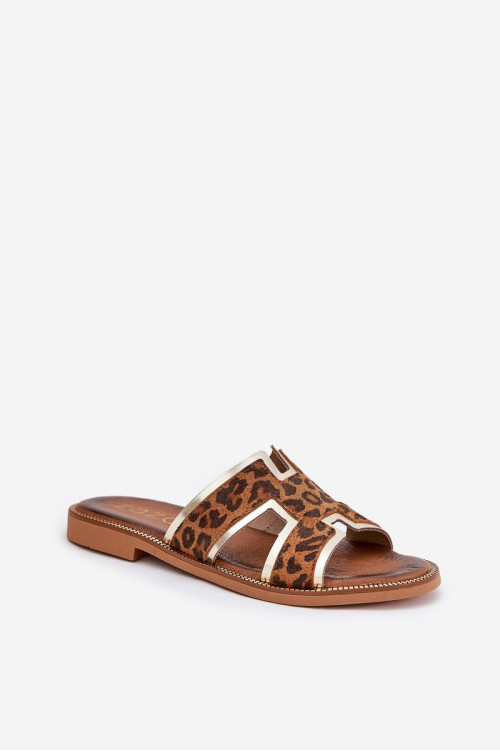 Zazoo 40383 Leopardo odos plokšti šlepetės, rudos spalvos