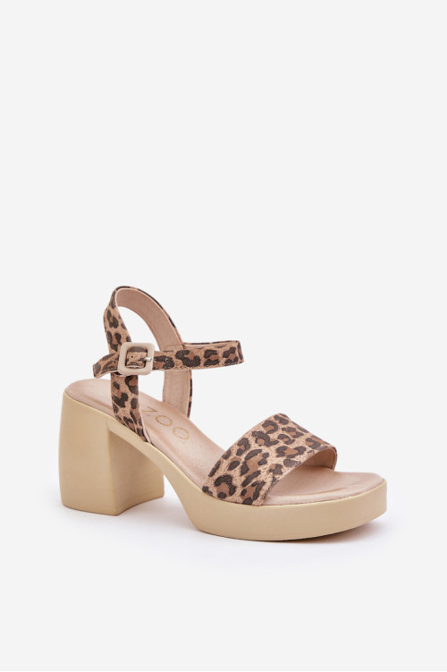 Zazoo 40386 Moteriški odiniai sandalai su leopardo ruda-smėlio spalvos