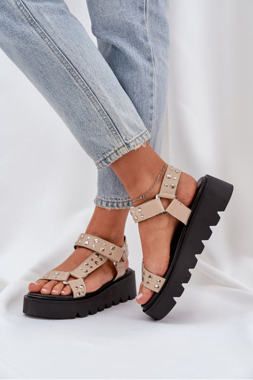 Beige Tatellia puošnios platformos sandalai