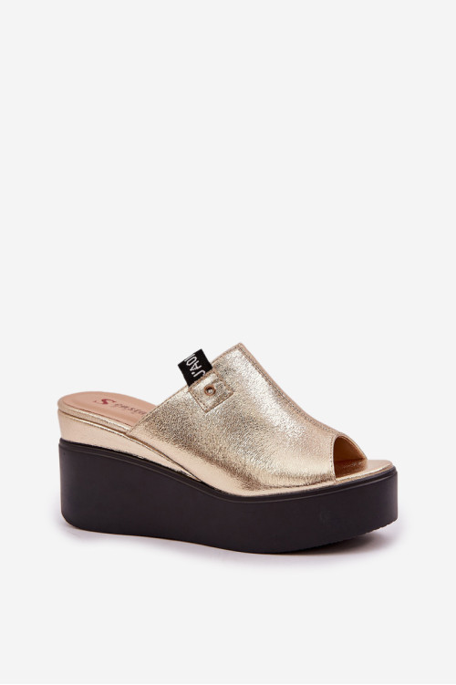 Platforma ir pleištiniai šlepetės Eco Leather Gold Eridoria