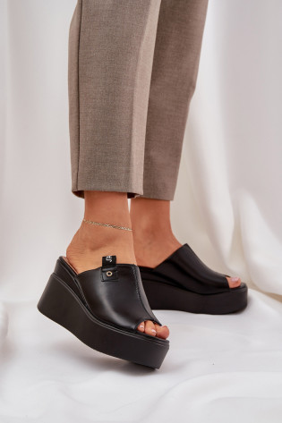 Platforma ir pleištiniai šlepetės Eco Leather Black Eridoria