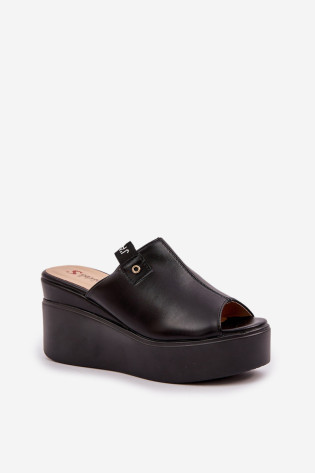 Platforma ir pleištiniai šlepetės Eco Leather Black Eridoria 2