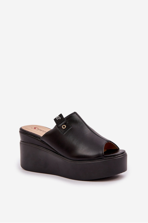 Platforma ir pleištiniai šlepetės Eco Leather Black Eridoria