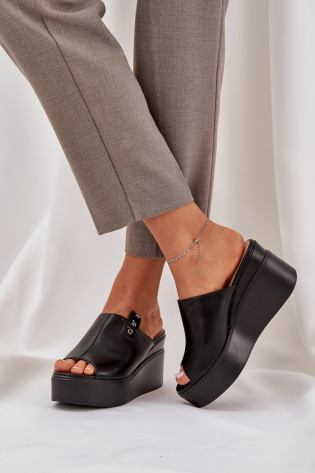 Platforma ir pleištiniai šlepetės Eco Leather Black Eridoria