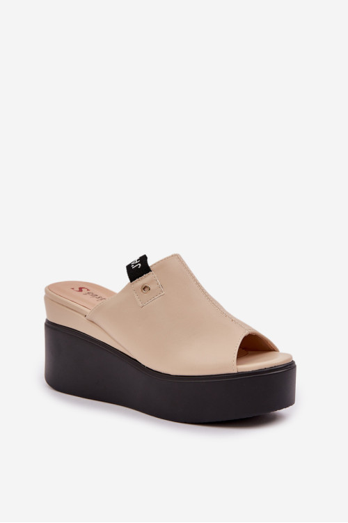 Platforma ir pleištiniai šlepetės Eco Leather Beige Eridoria