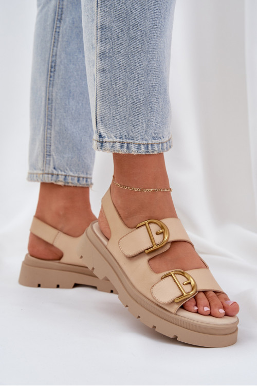 Ekologinės odos sandalai su sagtimis Beige Vulinea