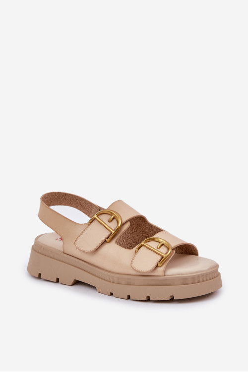 Ekologinės odos sandalai su sagtimis Beige Vulinea