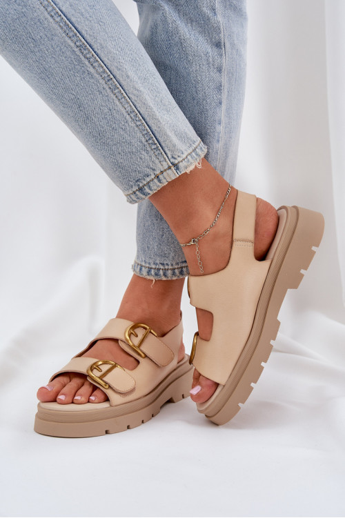 Ekologinės odos sandalai su sagtimis Beige Vulinea