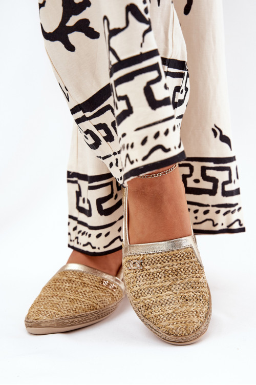 Elegantiškos odinės espadrilės su pynimu Zazoo 10178 Beige-Gold