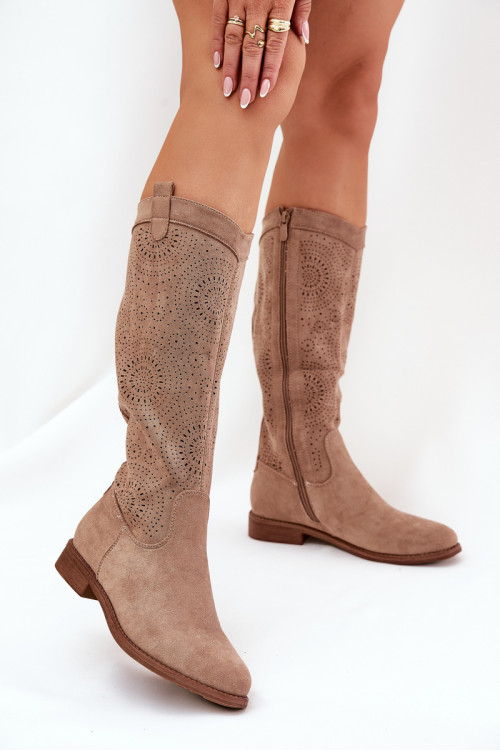 Batai su ažūriniu viršumi ant plokščio kulno S.Barski HY51-860 Beige
