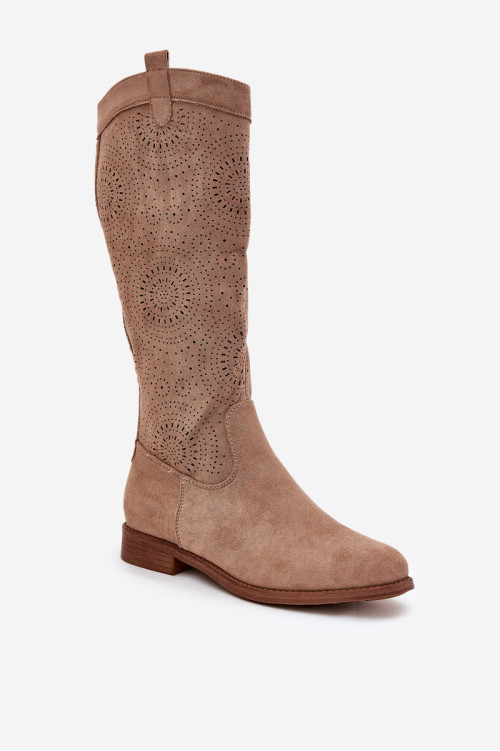 Batai su ažūriniu viršumi ant plokščio kulno S.Barski HY51-860 Beige