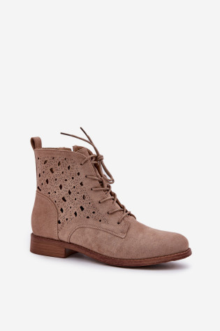 Suvarstomi kulkšnies batai su ažūriniu raštu S.Barski HY51-136 Beige 2