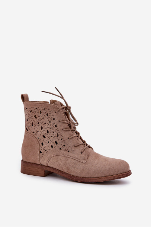 Suvarstomi kulkšnies batai su ažūriniu raštu S.Barski HY51-136 Beige