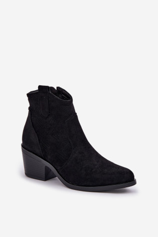 Kaubojiški batai su užtrauktuku Eco Suede ažūriniai S.Barski HY51-061 Juodi 2