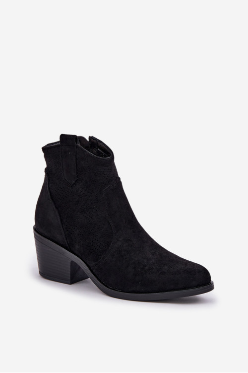 Kaubojiški batai su užtrauktuku Eco Suede ažūriniai S.Barski HY51-061 Juodi