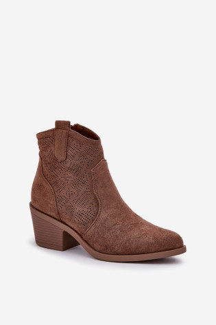 Kaubojiški batai su užtrauktuku Eco Suede ažūriniai S.Barski HY51-061 Ruda 2
