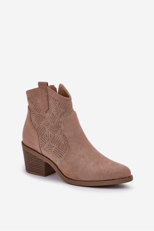 Kaubojiški batai su užtrauktuku Eco Suede ažūriniai S.Barski HY51-061 Beige
