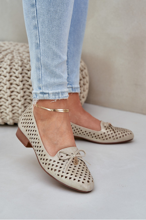 Ažūrinės balerinos su lanku Eco Leather Gold Relabra