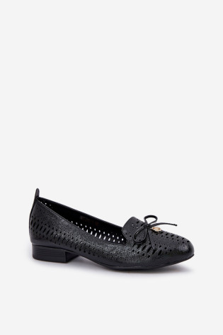 Lakinės odos ažūrinės balerinos su lanku Eco Leather Black Amepitrea