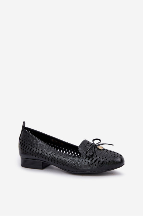 Lakinės odos ažūrinės balerinos su lanku Eco Leather Black Amepitrea