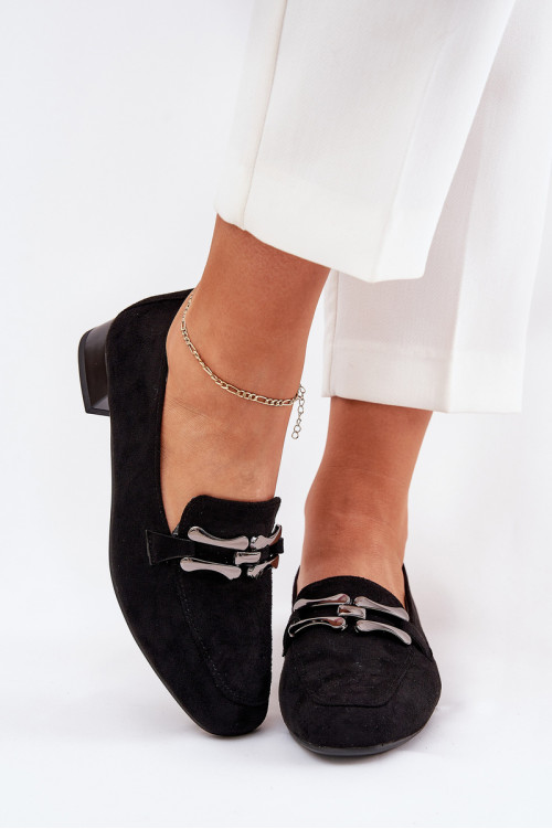 Batukai su puošmena ant švelnaus kulno Eco Suede Black Pillitha