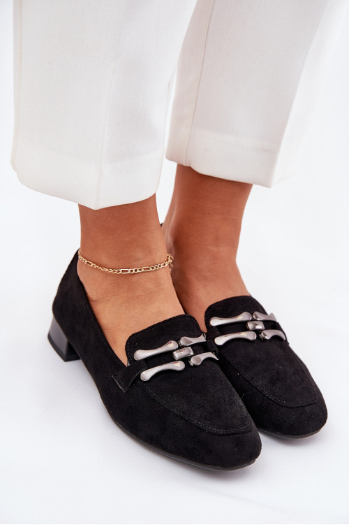 Batukai su puošmena ant švelnaus kulno Eco Suede Black Pillitha